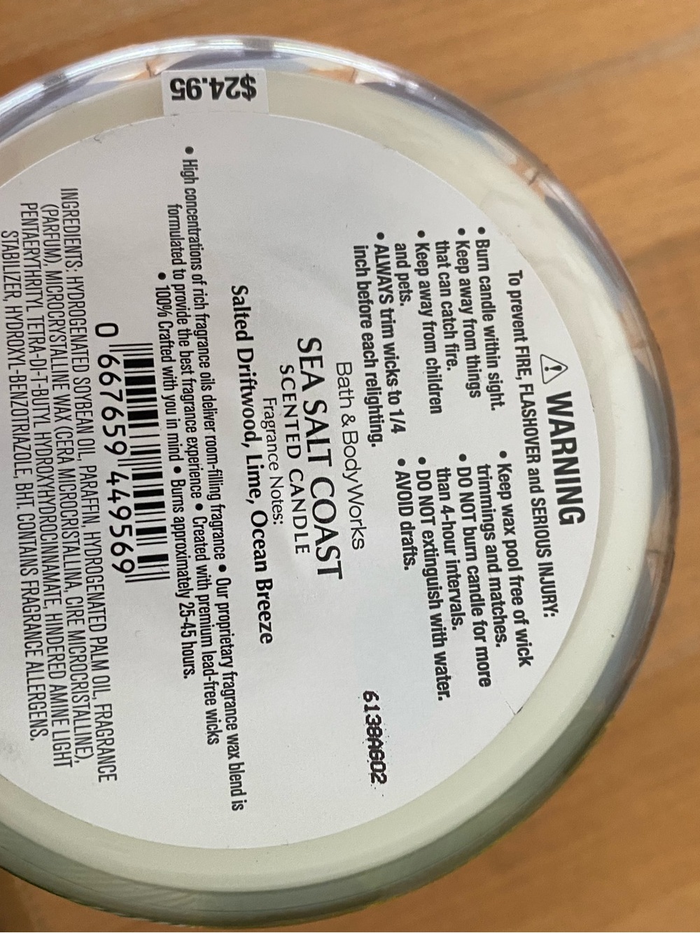 Bath and Body Works 3 Wick Candle-Sea Salt Coast - Picture 4 of 4